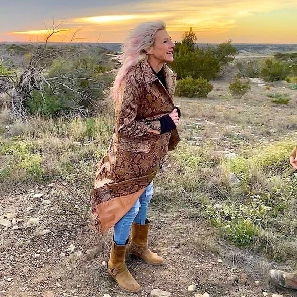 Vegan Leather Snakeskin Full Length Trench Coat - Picture 1 of 16